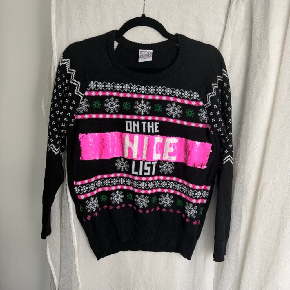 Kids Ugly Christmas Sweater Reversible Sequin Naughty Nice Child XL